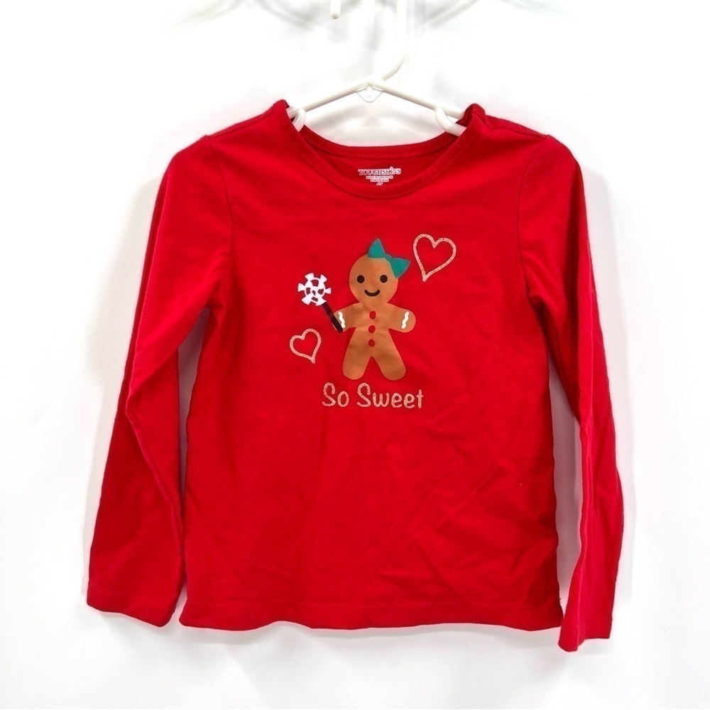 TOUGHSKINS Girl's Red Long Sleeve Gingerbread Girl Holiday T-Shirt Size 4T